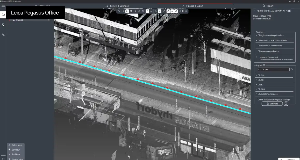 Leica Pegasus Office interface with partner data ready to import to Mach9