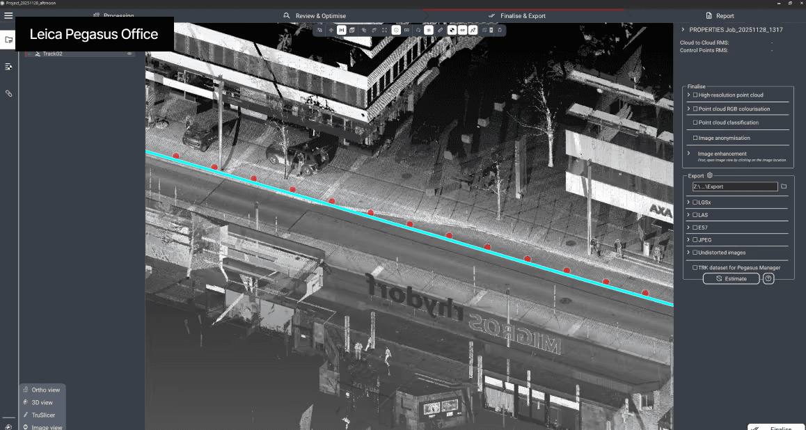 Leica Pegasus Office interface — partner data ready to import into Mach9 Digital Surveyor