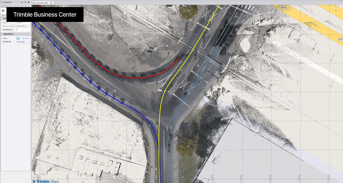 Trimble Business Center interface — partner data ready to import into Mach9 Digital Surveyor